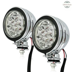 2x LED 4 " Universale Cromato Metallo Oldtimer Retro Auto Vintage Fari Nebbia - Picture 1 of 12