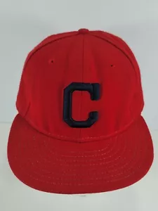 Cleveland Indians Fitted Hat - Adult 7 1/8 (Red) New Era Embroidered Block C - Picture 1 of 12