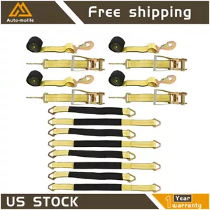 Axle Straps Car Tie Down Straps 4 Set With Snap Hook Tire Strap For Car Trailer - Picture 1 of 8