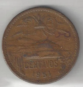 MEXICO, 1951, 20 CENTAVOS, BRONZE, KM#439, VERY FINE ( 002 ) - Picture 1 of 2