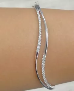 Deal! 0.60 CTW Natural Genuine Round Diamond Wave Bangle Bracelet 14K White Gold - Picture 1 of 11
