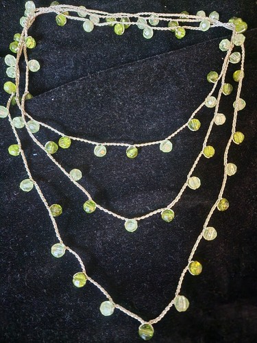 VETEMENTS Collana Perline Verde Tono Argento Perline Extra Lunghe Sovrapposte 74" Intorno