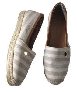 HUNTER 36 6 Shoes Alder Espadrille Striped Canvas Flats Ivory/Tan - Picture 1 of 9