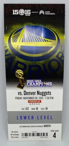 2015-16 Golden State Warriors MINT FULL SEASON TICKET Win #6 73 Win Season RARE Cover