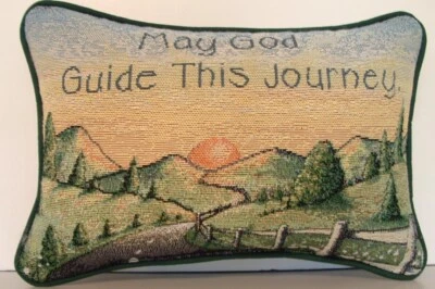 Religioso com Palavras "Que Deus Guie Esta Jornada", Pequeno Travesseiro de Tapeçaria Novo - Imagem 1 de 4