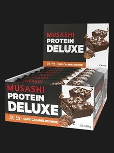 New Musashi Protein Deluxe Bar Choc Caramel Brownie 60g x 12 High Protein Bars - Picture 1 of 2