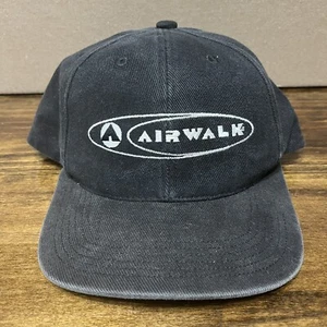 VINTAGE Airwalk Shoes Hat Cap Snap Back Black Skater Skateboarding Made USA 90s - Picture 1 of 11