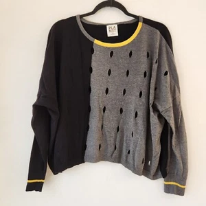 Suéter Pullover Planet by Lauren G Algodón Pima Gris Espalda Envejecido Recortes OS - Imagen 1 de 8