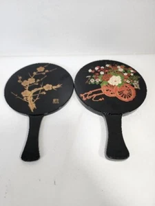 Lack Doppel Handspiegel Japan Satz Set handbemalt Vintage  - Bild 1 von 17