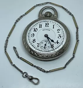 ILLINOIS POCKET WATCH with CHAIN 16s 1924 19 Jewels 3 Positions Runs - Picture 1 of 24