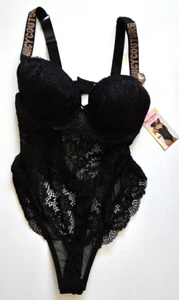 JUICY COUTURE ~ Body push up in pizzo nero borchie orsacchiotto unico pezzo - taglia large - Foto 1 di 6