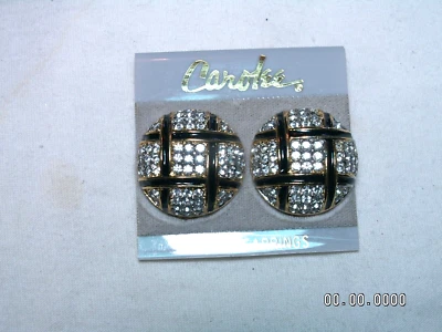 ...CAROLEE...Pendientes Clip Tono Oro,Cristales,Esmalte Negro Cúpula... Foto 1 de 4