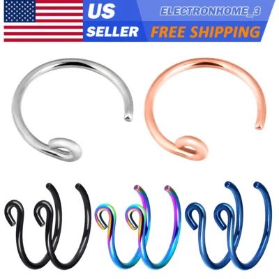 2 piezas Pendientes de aro tragus labio tabique labio en forma de C fino anillo nariz acero quirúrgico 20G Foto 1 de 4