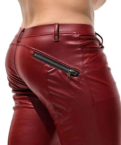 Large RUFSKIN Slim-Fit Pant Denim Chic Blood Faux Fly Leatherette Fitted Pants - Picture 1 of 6