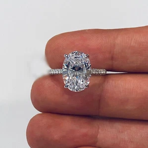 Solitaire Wedding Engagement Ring 14K White Gold 4.38CT Oval & Round Moissanite - Picture 1 of 2