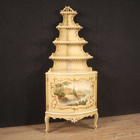 Corner cupboard cabinet furniture antique style lacquered painted gilt wood Cover
