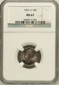 1951-S 10C Roosevelt Ten Cent NGC MS67   3689617-003 - Picture 1 of 2