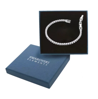 Bracciale Tennis Bianco Swarovski Elements Cristalli Originali 2mm in Acciaio - Immagine 1 di 3