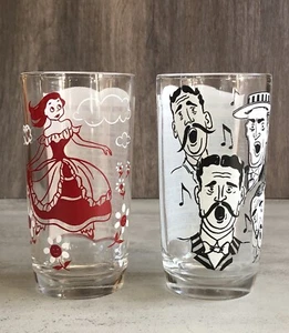 2 Vintage 1950s SING A SONG Big Top Peanut Butter Tumbler Drinking Glasses - Picture 1 of 10