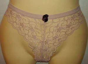HOT KISS - NEW - SIZE: MEDIUM - BEIGE / NUDE BEIGE SHEER LACE THONG PANTY - Picture 1 of 2