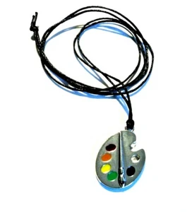 Silver Metal Enameled Painters Palette Pendant Charm Necklace Black Cord - Picture 1 of 1