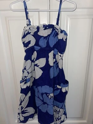 Old Navy Girls Sundress Sz S 6/7 Blue White Flowers - Image 1 of 3