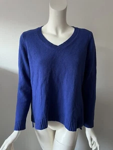 Eileen Fisher Blue Merino Wool Blend Knit Pullover V Neck Long Sleeve M - Picture 1 of 6
