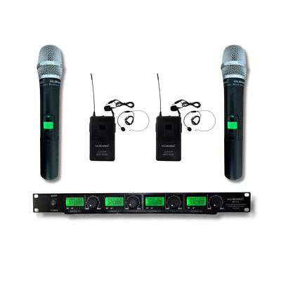 4 Channel UHF Wireless Microphone System 2 Handheld & 2 Lapel / Lavalier Headset - Image 1 of 4