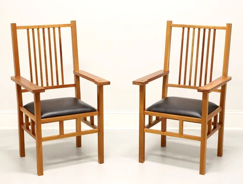 JOHN KELLY Black Cherry & Leather Spindle Armchairs J1 Series J-02B - Pair Cover