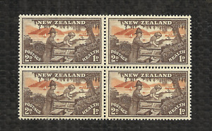 NEW ZEALAND - 1946 Brown Health 2d + 1d stamp - block of 4 - MNH - OG