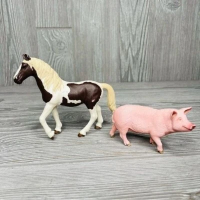 schleich farm animals horse and pig figurines toys farm - Image 1 of 4