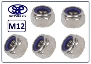 M12 (12MM 12mm) STAINLESS STEEL NYLOC NUT HEX NYLON INSERT NUT LOCKING NUT A2  - Picture 1 of 12