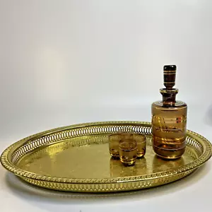 Vintage Messing Oval Galerie Tablett Durchbohrt Netz Hoher Rand Servierplatte 18,5 Zoll - Bild 1 von 18