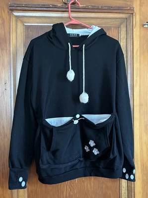 Sudadera con Capucha Bolsa Gato, Unisex Talla L (ver nota), Inserto Extraíble Negro, Usada en Excelente Condición Foto 1 de 4