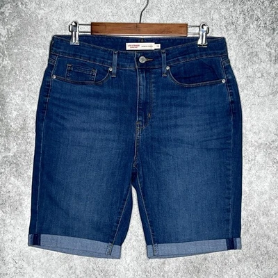 Bermudas Levi's Signature para mujer con puños talla 10 elásticas lavado oscuro denim Foto 1 de 4