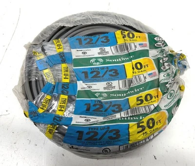 Southwire 50 ft. 12/3 Gray Solid CU UF-B W/G Wire - Image 1 of 2