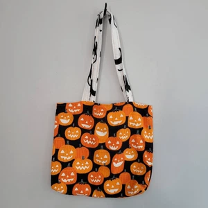 Halloween reversible felt tote pumpkin black cat print glow in the dark spooky h - Picture 1 of 8