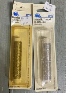 Vintage 1994 Dritz Metallic Thread Silver Gold 30 Yards Each in Sealed Packages - Picture 1 of 2