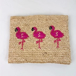 Hat Attack Whimsical Flamingo Raffia Clutch - Picture 1 of 8