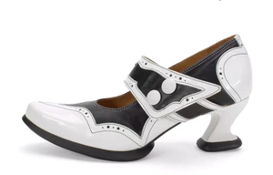 FLUEVOGS! Dorothea: Black/White brogue Mary Janes with flared strap - size W12 - Picture 1 of 5