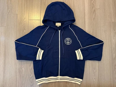 Gucci Algodón Jersey Sudadera con Parche Cremallera Sudadera con Capucha Azul Marino Talla L Foto 1 de 2