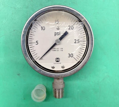 NOS AMETEK / USG PRESSURE GAUGE 161872 0-30PSI 1/2" BOTTOM MOUNT⏱️SHIPS FREE⏱️ - Image 1 of 4