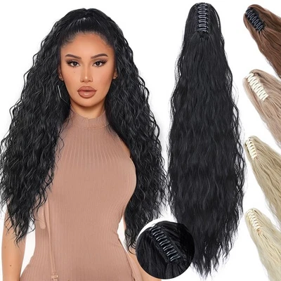 Claw Clip Ponytail Extension Black Wavy Layered Fluffy Pony Tails Thick as Human - Image 1 of 4