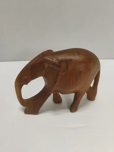 Vintage Hand Carved Wooden Elephant 4 Inch - Picture 1 of 7