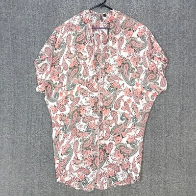 Heart Soul 和服女式大号白色粉红色佩斯利花卉短袖上衣 — 第 1/4 张图片