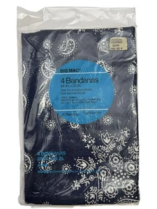 Vintage BIG MAC Bandanas 4 Pack Cotton BLUE Paisley 24" x 22" Handkerchief - Picture 1 of 3
