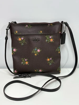 Coach Floral Crossbody Bag Brown Floral Print Gunmetal Hardware - Image 1 of 4