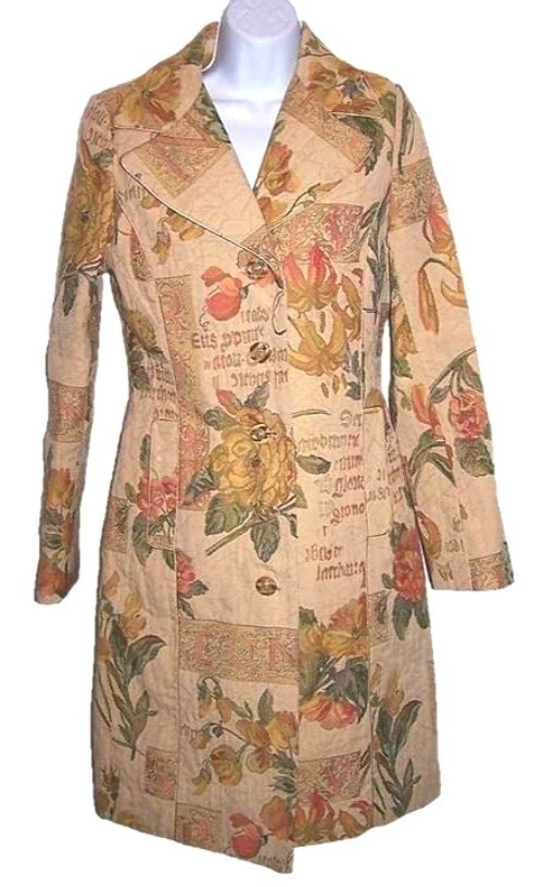 Abrigo Vintage Para Mujer Talla 44 Italia 10 12 EE. UU. Largo Floral Tapiz Depeche Mode It Foto 1 de 4