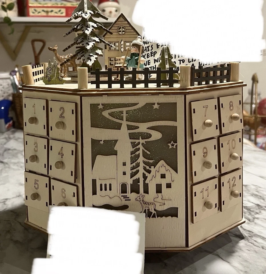 Spinning Wooden Advent Calendar With Lights And Drawers To Fill - Image 1 of 1