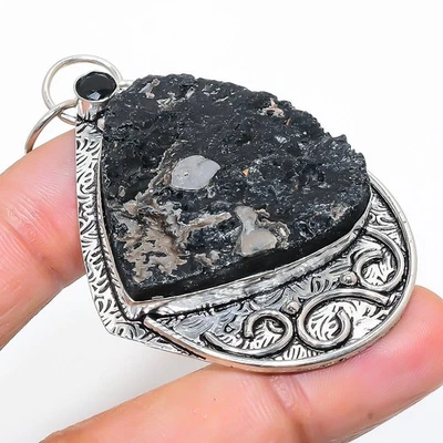 Tormalina nera, ciondolo in argento sterling 925 con pietra preziosa spinello... - Immagine 1 di 4